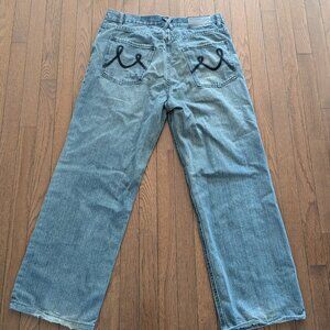 Y2K Baggy Embroidered Mecca Jeans - Size 36x32